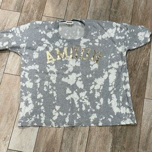 Zadig & Voltaire Gray Bleach-Effect 'AMOUR' Short Sleeve Tee with Gold Lettering